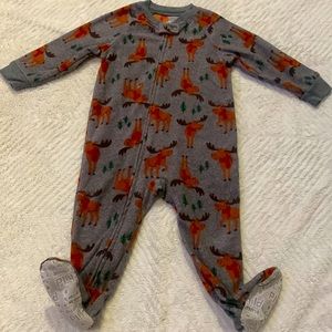 Carter’s - child of mine fleece zip up moose footed onesie pajamas size 12M